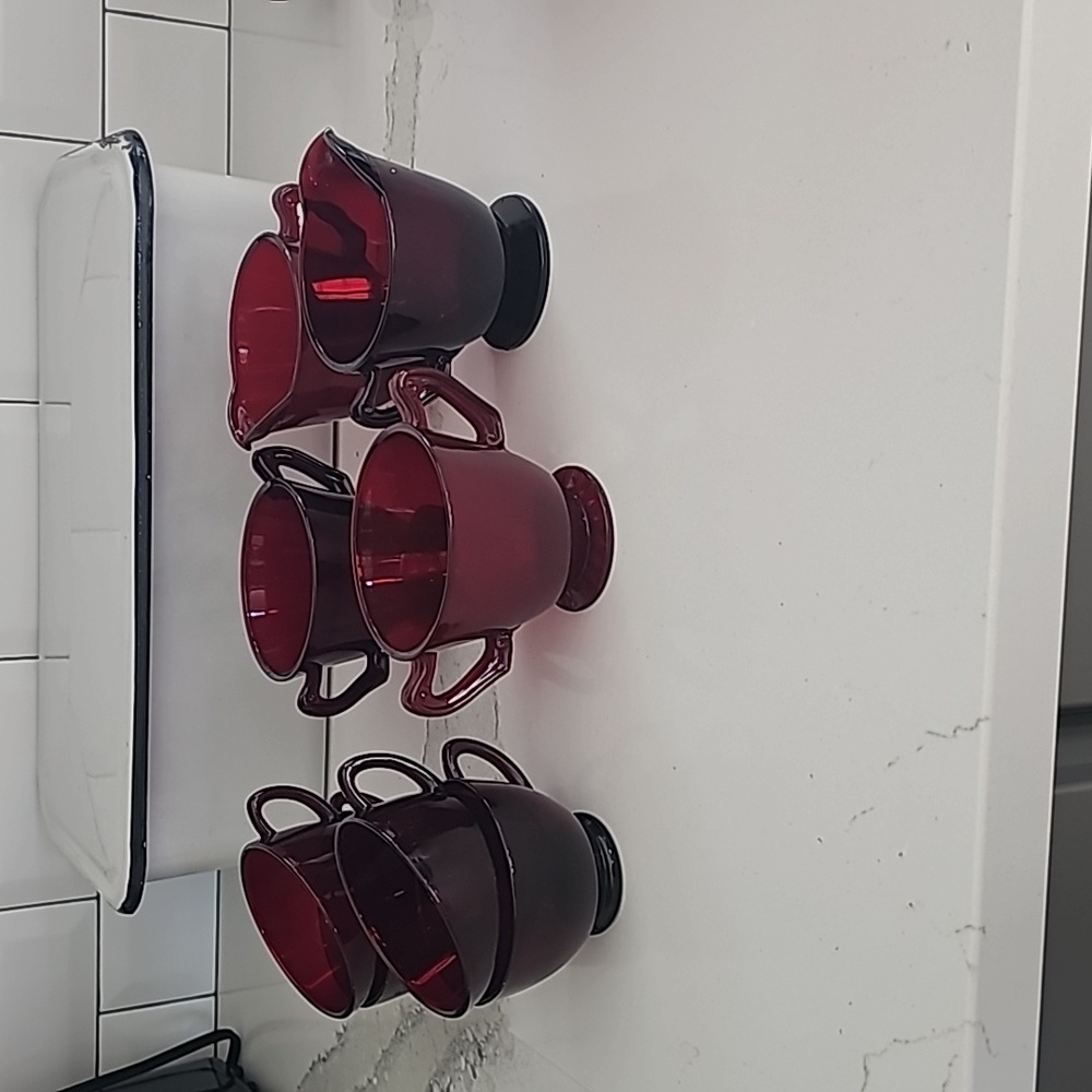 Red Glass Dish Set ARC France